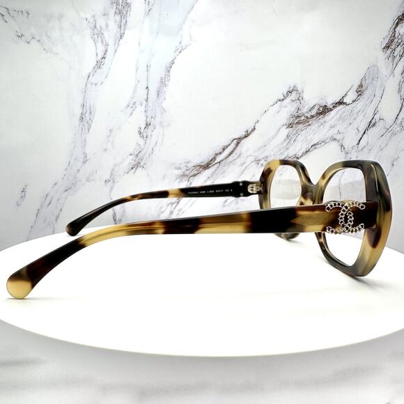 New CHANEL Eyeglasses Brown Gold Chain CC Square Acetate Womens - Picture 5 of 16
